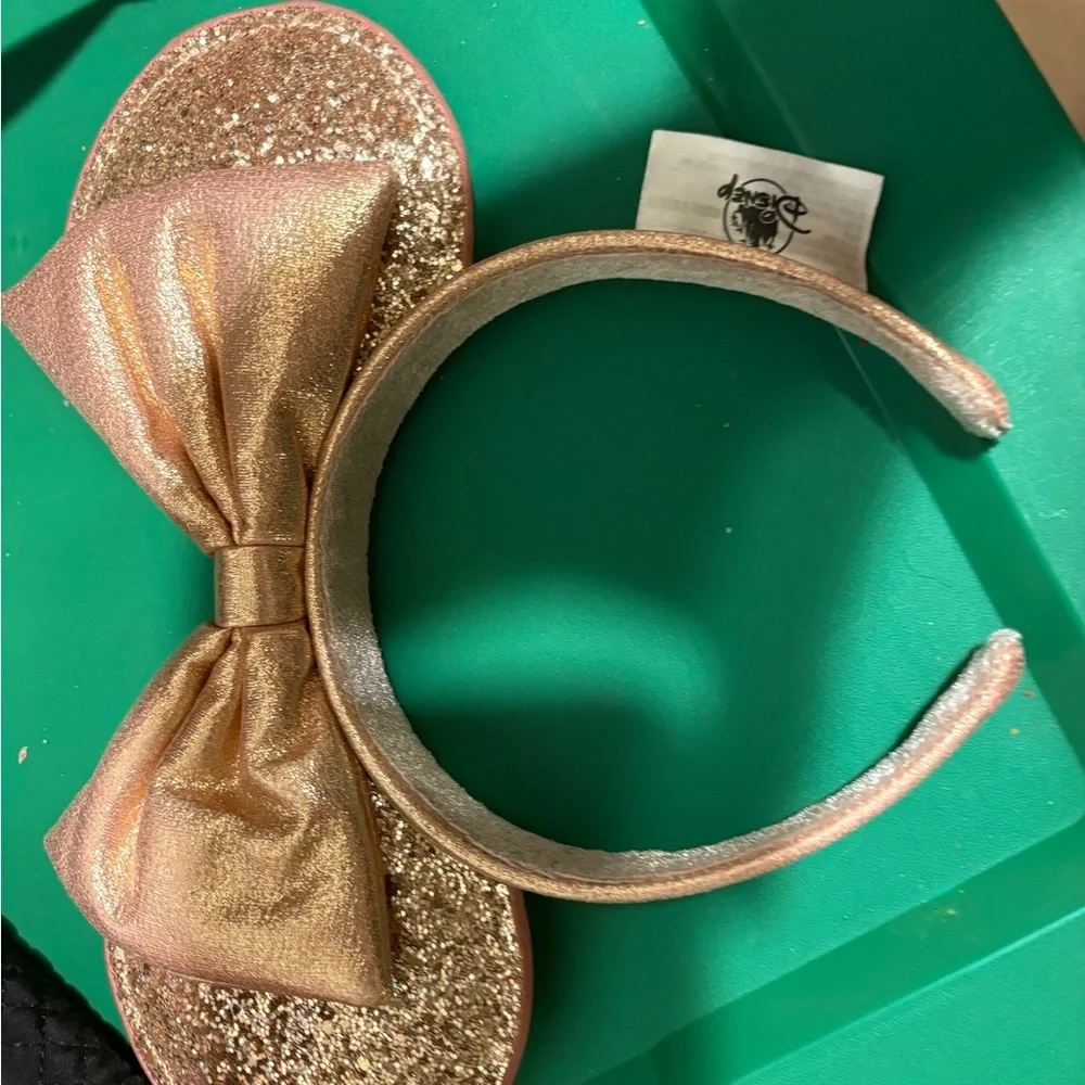 Disney Girls Metallic Glitter Minnie Ear Headband in Rose Gold